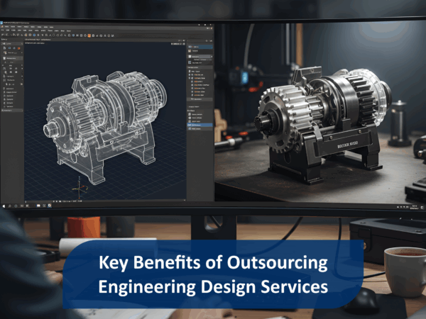 A professional CAD designer working on a 3D model of a mechanical component, illustrating the advantages of outsourcing engineering design services.