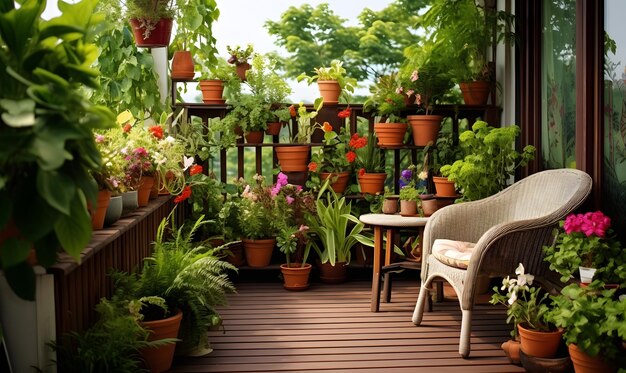 balcony design with plants and potts